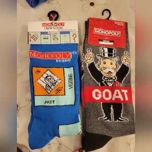 2 Pair Of Monopoly Graphic Socks. OS Fun Party Socks. Game Night